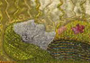 <strong>Kaksi Aurinkoa</strong>, 2004<br />
<em>Koko:</em>   47 x 53 cm<br />
<em>Tekniikka:</em>   käsin- ja konekirjonta, värjäys<br />	
<em>Materiaali:</em>  silkkiviskoosisametti, silkki, helmet, puuvilla